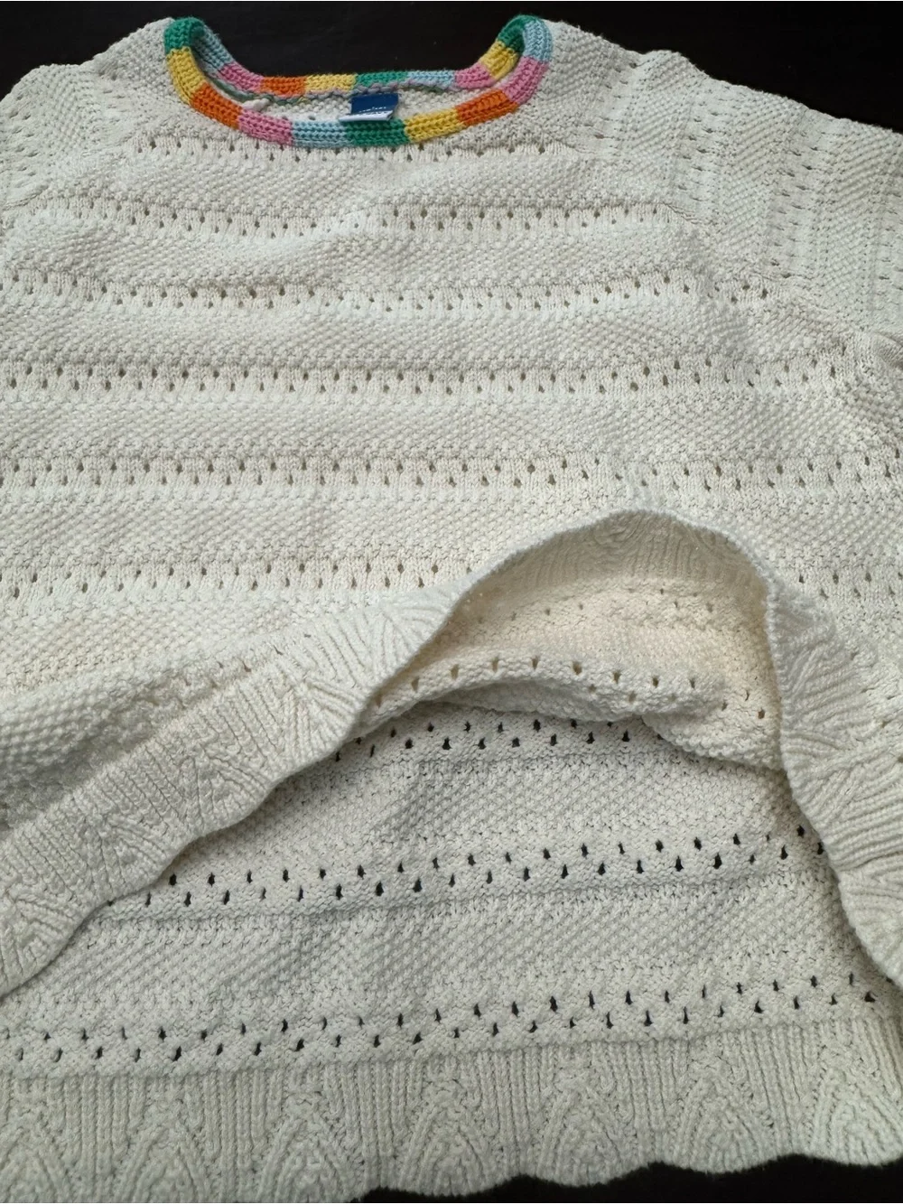 Old Navy Cream Crewneck Sweater with Multicolor Bead Trim